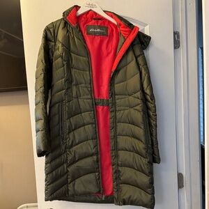 Eddie Bauer Olive and Scarlet Puffer Jacket